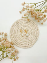 Load image into Gallery viewer, Gold Flower + Freshwater Pearl Dangles
