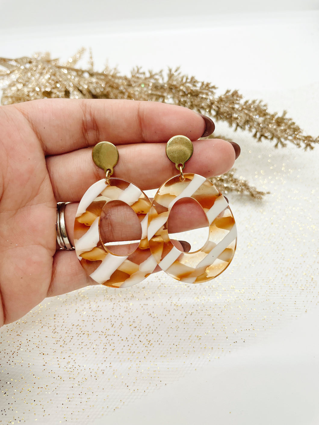 White + Amber Oval Dangles