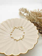 Load image into Gallery viewer, Gold Cross + Pearls Bracelet
