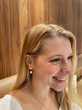 Load image into Gallery viewer, Gold Flower + Freshwater Pearl Dangles
