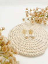 Load image into Gallery viewer, Gold Flower + Freshwater Pearl Dangles
